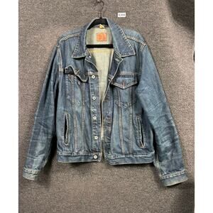 Denim Lab Jacket Mens Extra Large Blue Denim Trucker Style 100% Cotton
